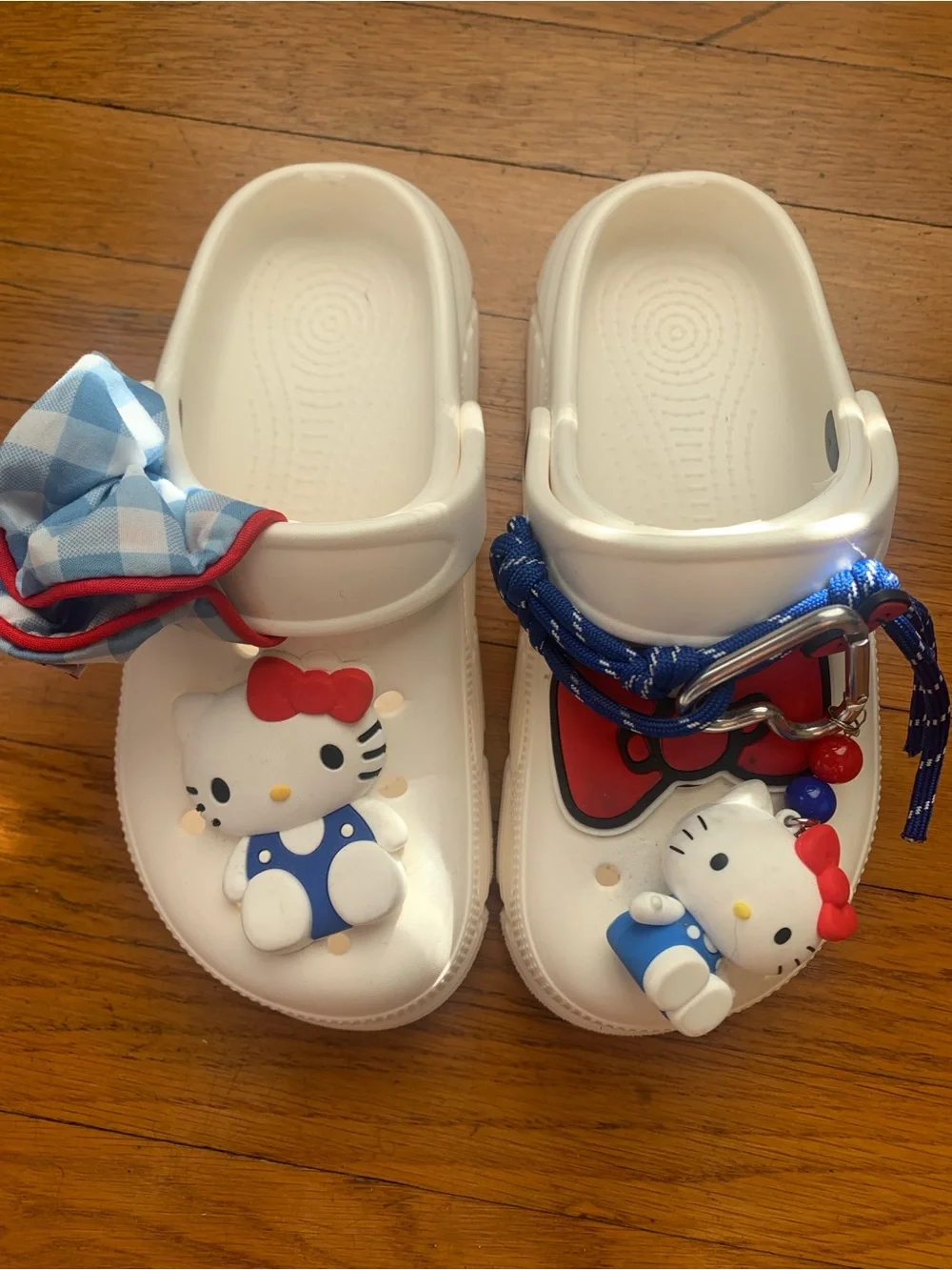 Adorable Hello Kitty Kids Croc inspired Clog Sandals with Red & Blue charms 34